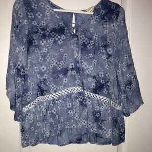 Bell sleeve blue floral blouse